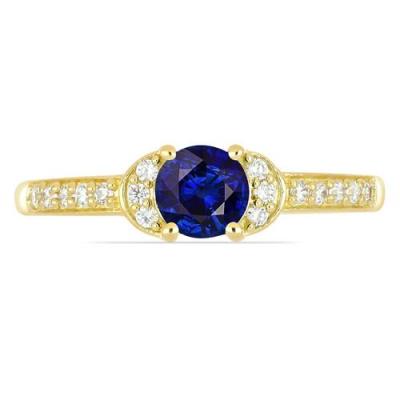 BUY 14K GOLD NATURAL BLUE SAPPHIRE GEMSTONE WITH WHITE DIAMOND CLASSIC RING